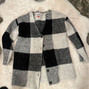 Talbots Black and Gray Plaid Cardigan